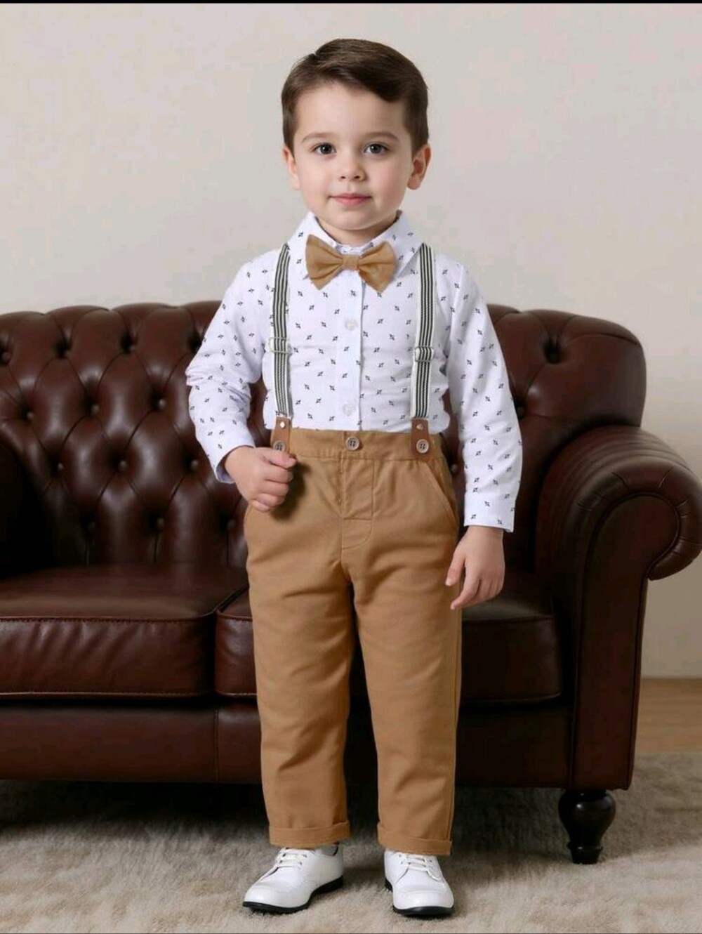 Children's Tan Bow Tie & Pants Set with Suspenders